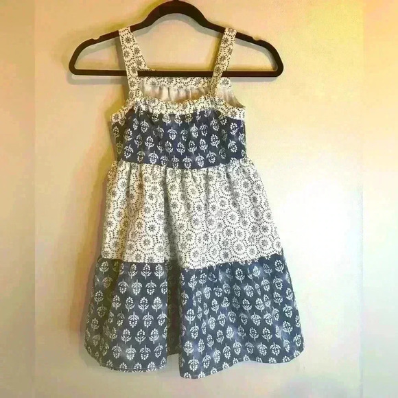 Btween Little Girls Size 7 Blue Flowers & Leaves Pattern Ruffle Hem Sundress - Picture 2 of 6